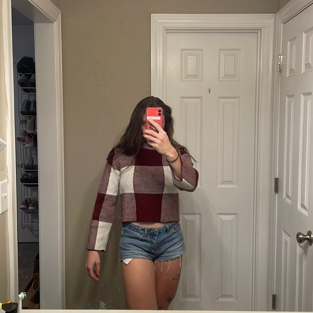 Red+White plaid sweater top